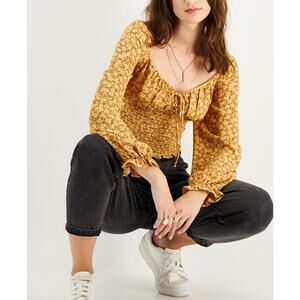 KINGSTON GREY Juniors' Women's Sweetheart Neck Smocked Top Size L